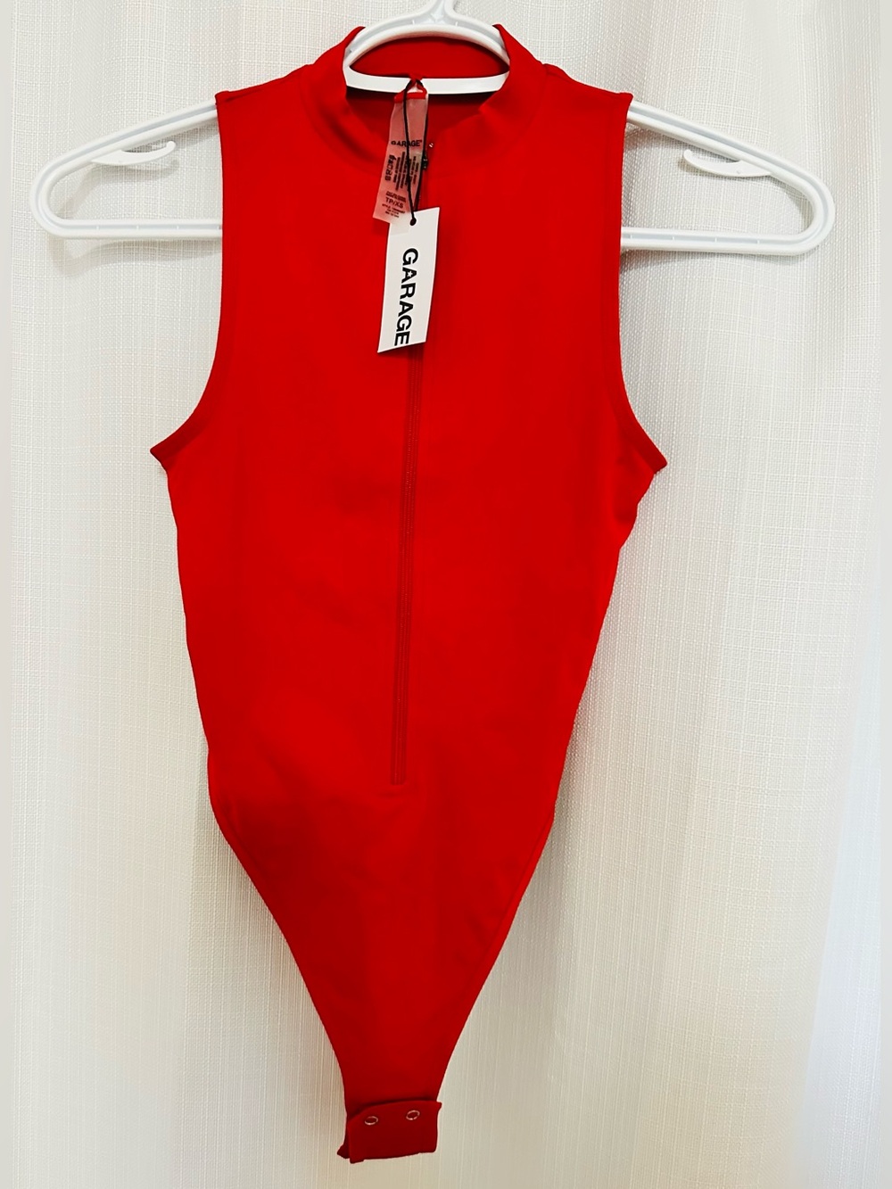 Garage Red Sleeveless Zip-Front Bodysuit